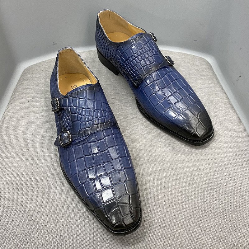 Formele Schoenen Heren Luxe Crocstride-schoenen Met Vierkante Neus Monniksband - Blauw