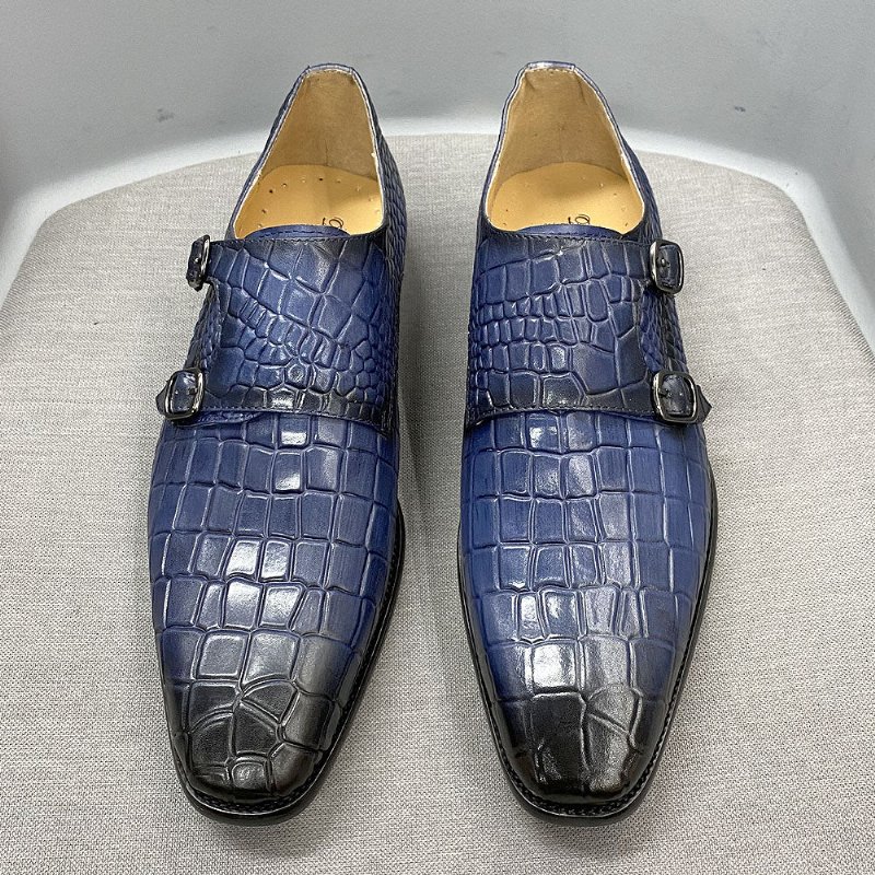 Formele Schoenen Heren Luxe Crocstride-schoenen Met Vierkante Neus Monniksband - Blauw