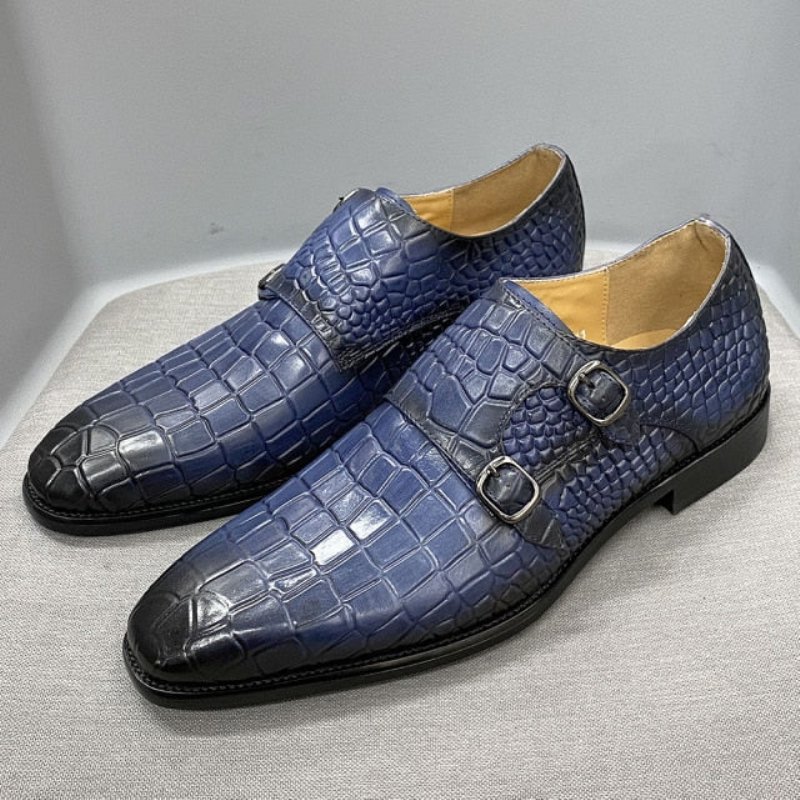 Formele Schoenen Heren Luxe Crocstride-schoenen Met Vierkante Neus Monniksband - Blauw