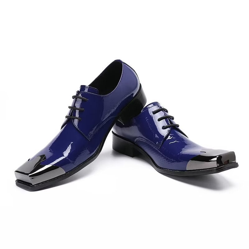 Formele Schoenen Heren Luxe Derby-schoenen Echt Leer Met Krokodillentextuur - Blauw