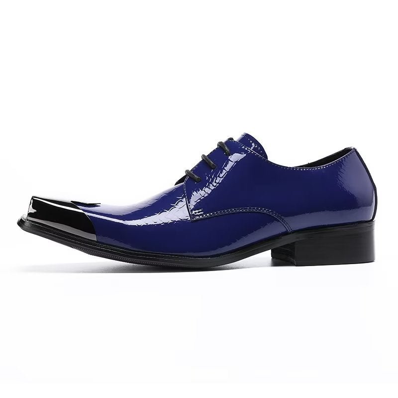 Formele Schoenen Heren Luxe Derby-schoenen Echt Leer Met Krokodillentextuur - Blauw