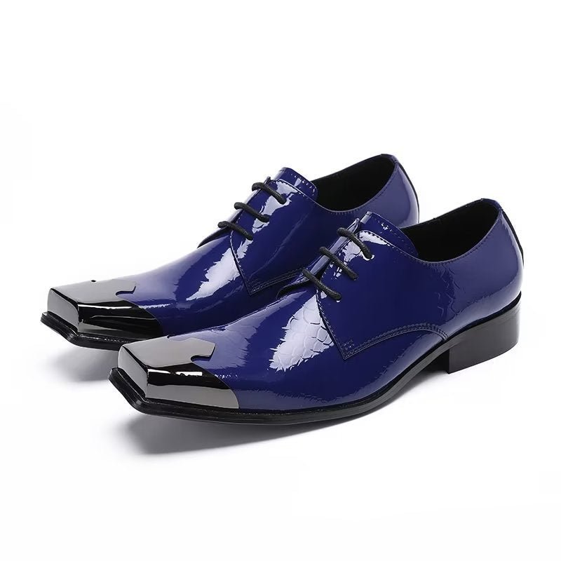 Formele Schoenen Heren Luxe Derby-schoenen Echt Leer Met Krokodillentextuur - Blauw