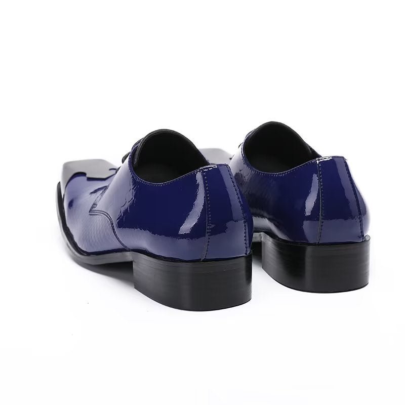 Formele Schoenen Heren Luxe Derby-schoenen Echt Leer Met Krokodillentextuur - Blauw