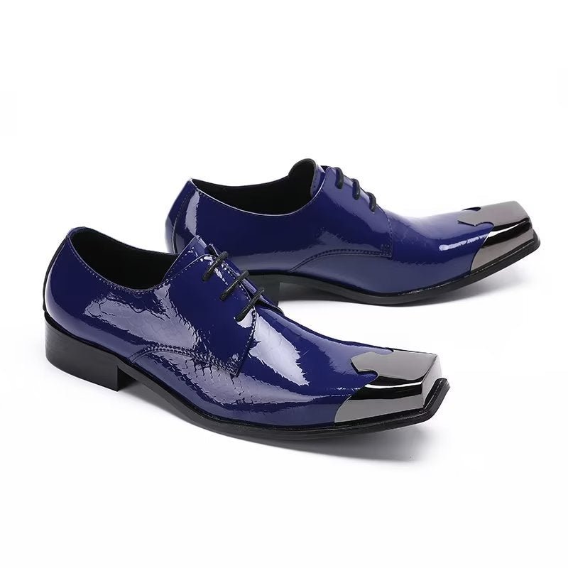 Formele Schoenen Heren Luxe Derby-schoenen Echt Leer Met Krokodillentextuur - Blauw