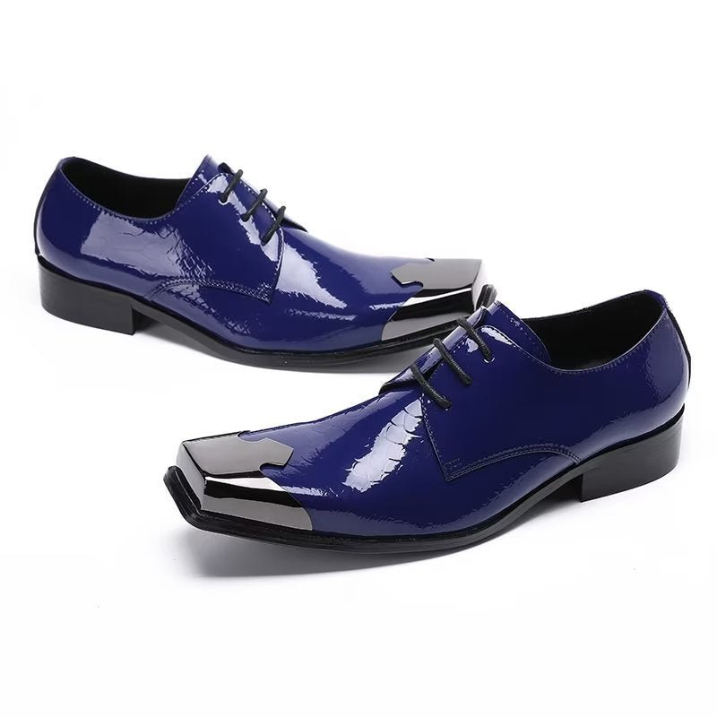 Formele Schoenen Heren Luxe Derby-schoenen Echt Leer Met Krokodillentextuur - Blauw