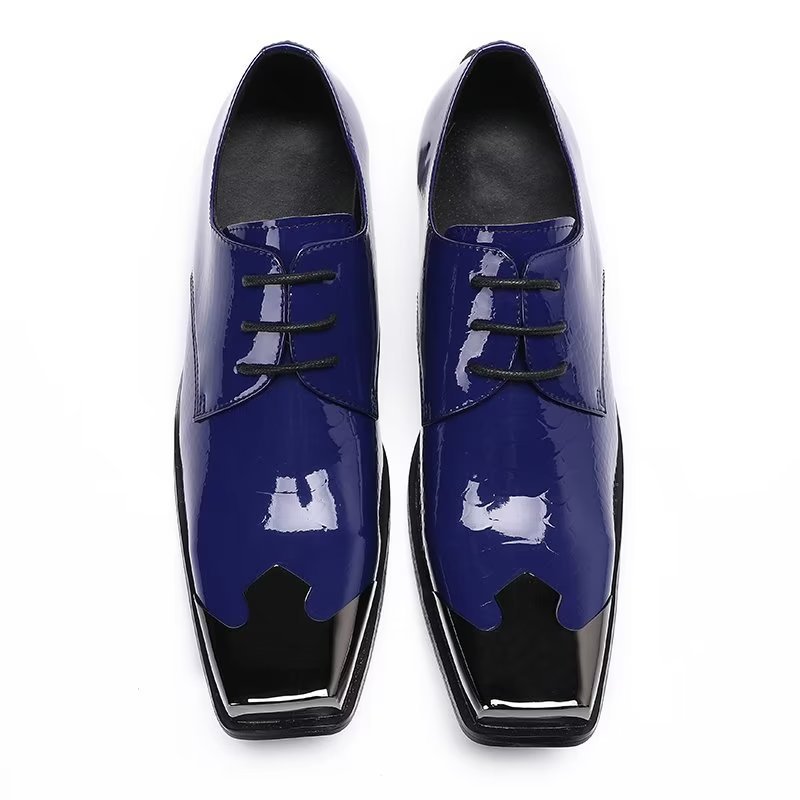 Formele Schoenen Heren Luxe Derby-schoenen Echt Leer Met Krokodillentextuur - Blauw