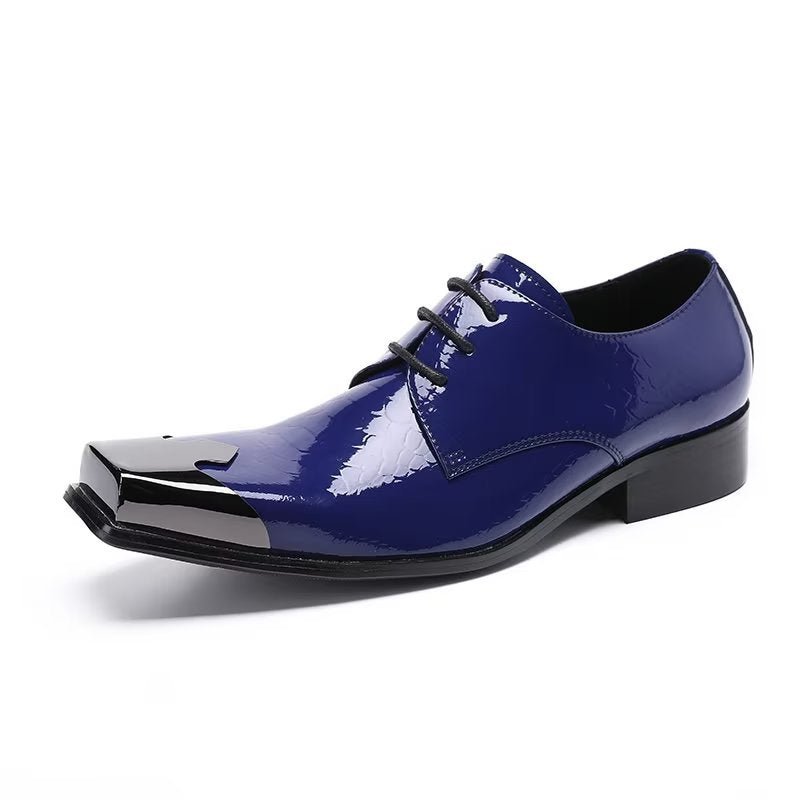 Formele Schoenen Heren Luxe Derby-schoenen Echt Leer Met Krokodillentextuur - Blauw