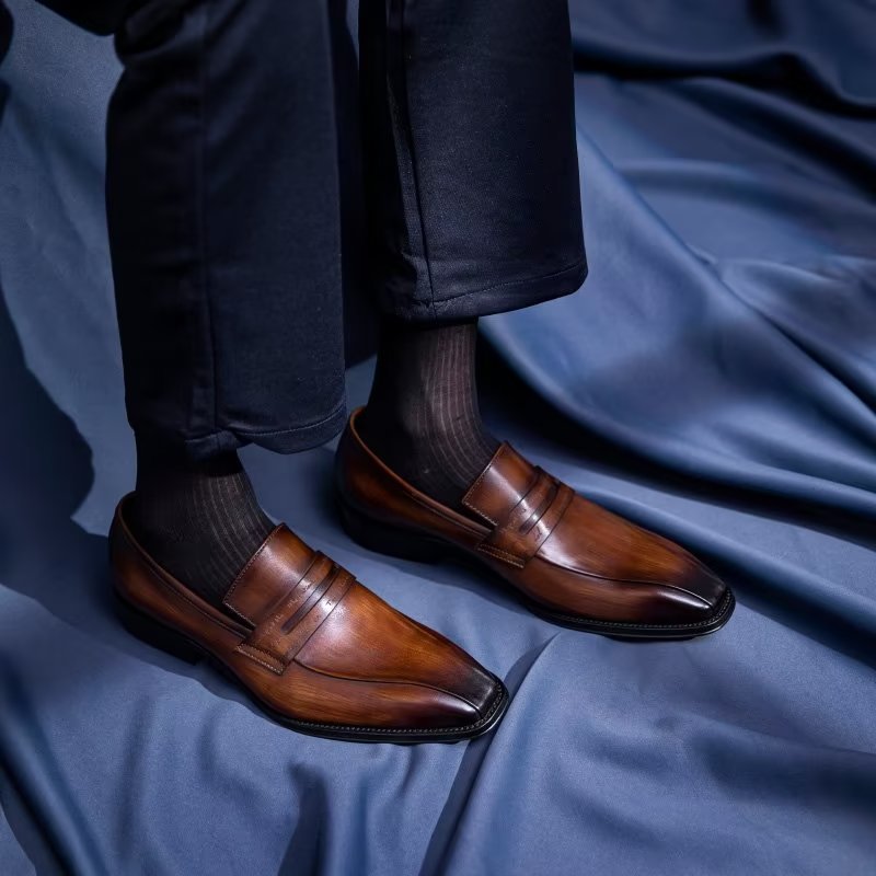 Formele Schoenen Heren Luxe Instapschoenen Rundleer - Koffie