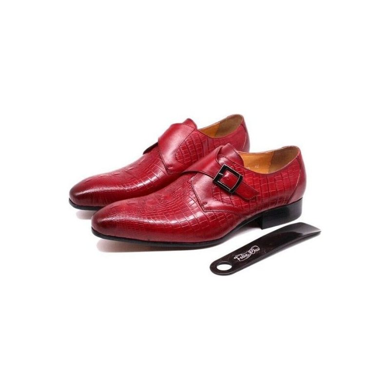 Formele Schoenen Heren Luxe Krokodillenleer Monniksbanden Met Puntige Neus - Rood