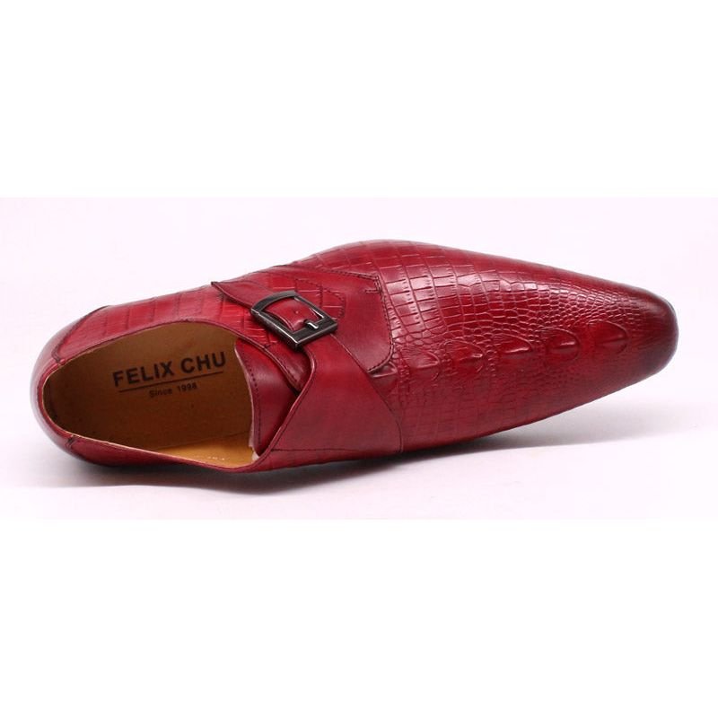 Formele Schoenen Heren Luxe Krokodillenleer Monniksbanden Met Puntige Neus - Rood