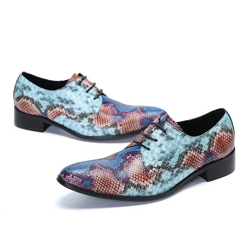 Formele Schoenen Heren Luxe Nette Derbyschoenen Met Exotisch Patroon - Blauw