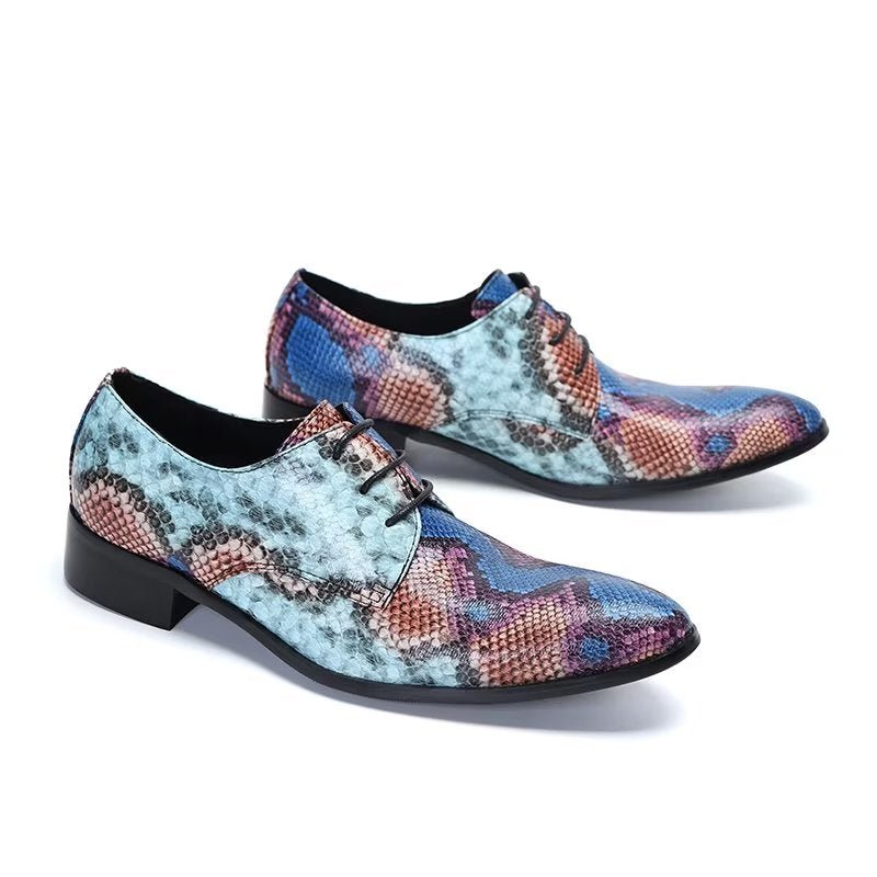 Formele Schoenen Heren Luxe Nette Derbyschoenen Met Exotisch Patroon - Blauw