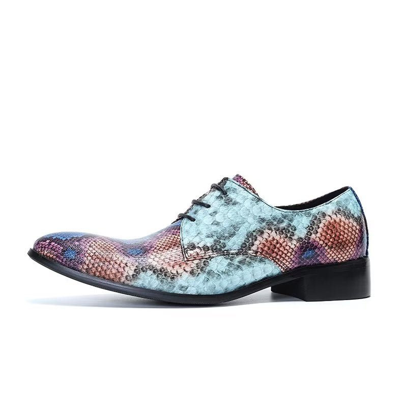 Formele Schoenen Heren Luxe Nette Derbyschoenen Met Exotisch Patroon - Blauw