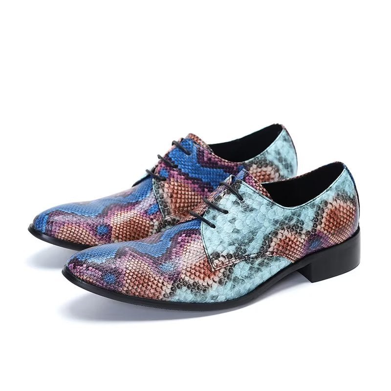 Formele Schoenen Heren Luxe Nette Derbyschoenen Met Exotisch Patroon - Blauw