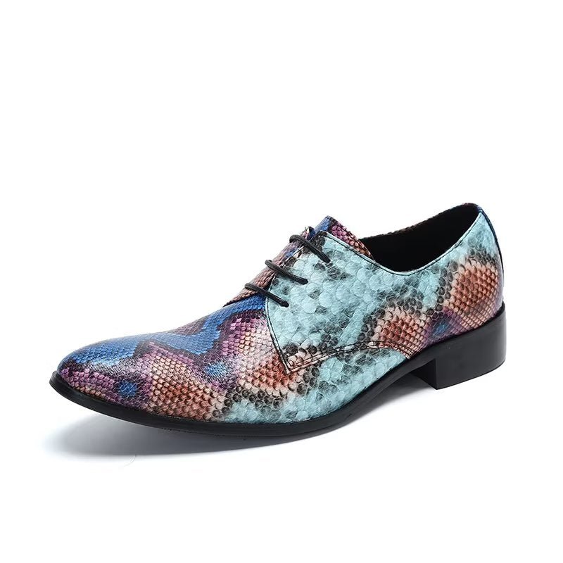 Formele Schoenen Heren Luxe Nette Derbyschoenen Met Exotisch Patroon - Blauw