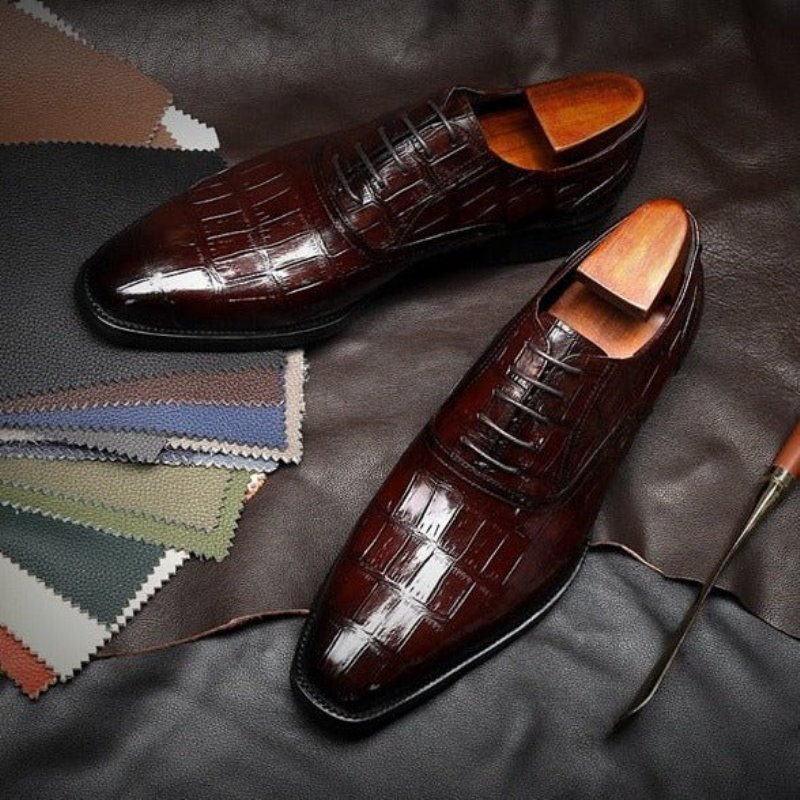 Formele Schoenen Heren Luxe Oxford-schoenen Met Krokodillenmotief - Rood