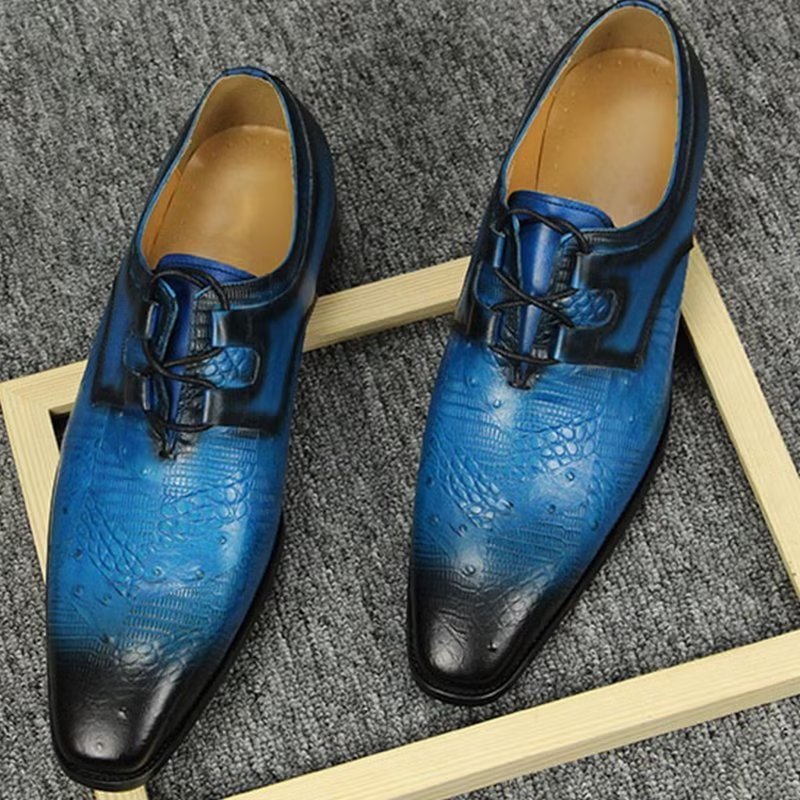 Formele Schoenen Heren Op Maat Gemaakte Trouwschoenen Met Veters - Blauw