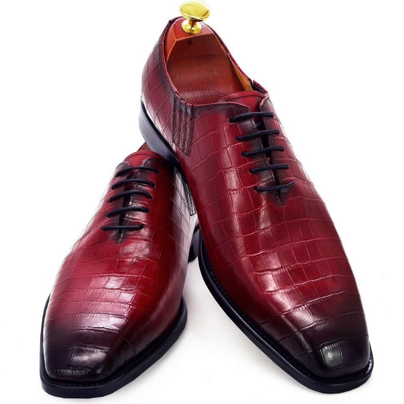 Formele Schoenen Heren Prachtig Krokodillenpatroon Met Puntige Neus Oxford - Rood