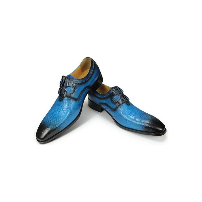 Formele Schoenen Heren Prachtige Luxe Derbyschoenen Met Exotische Print - Blauw