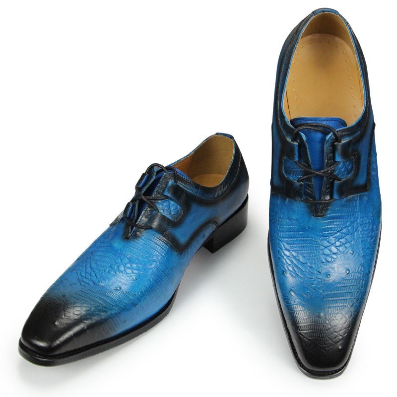 Formele Schoenen Heren Prachtige Luxe Derbyschoenen Met Exotische Print - Blauw