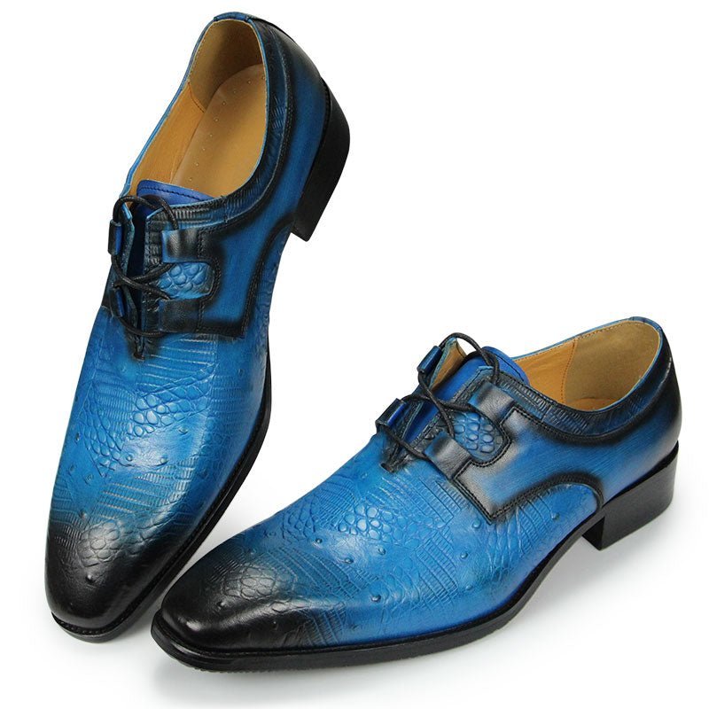 Formele Schoenen Heren Prachtige Luxe Derbyschoenen Met Exotische Print - Blauw