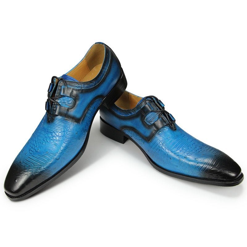 Formele Schoenen Heren Prachtige Luxe Derbyschoenen Met Exotische Print - Blauw