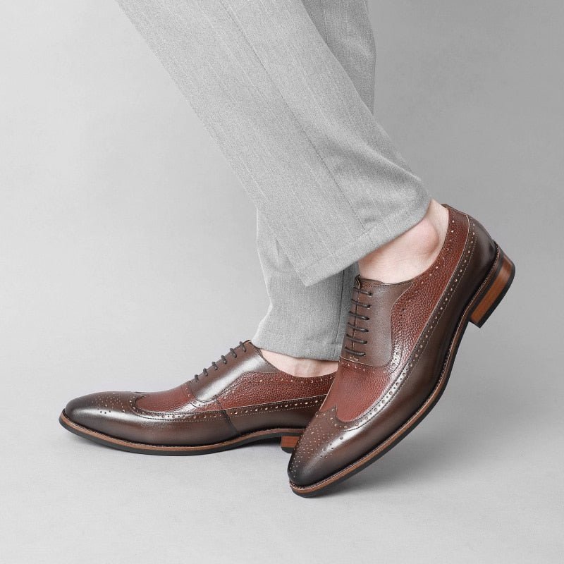 Formele Schoenen Heren Puntige Brogues Met Veters - Koffie