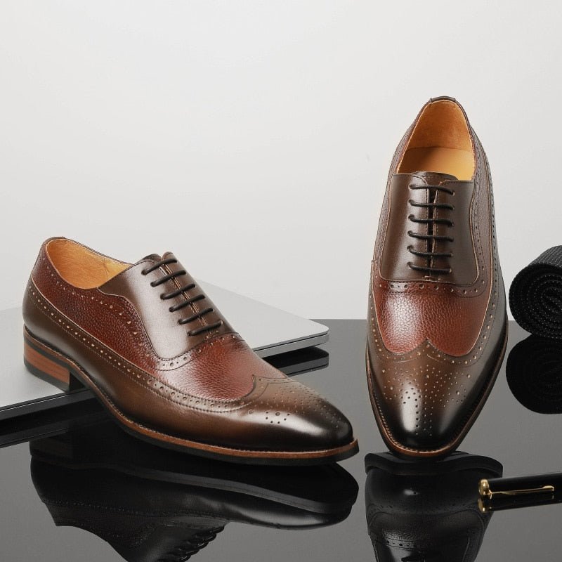 Formele Schoenen Heren Puntige Brogues Met Veters - Koffie