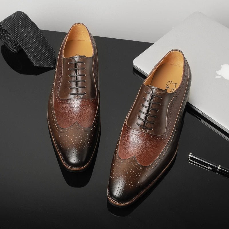 Formele Schoenen Heren Puntige Brogues Met Veters - Koffie