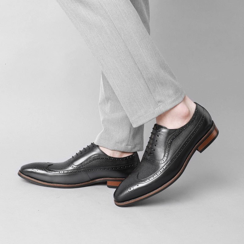 Formele Schoenen Heren Puntige Brogues Met Veters - Zwart