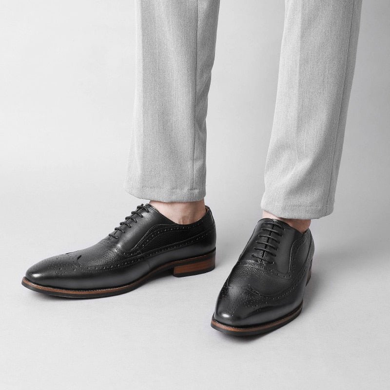 Formele Schoenen Heren Puntige Brogues Met Veters - Zwart