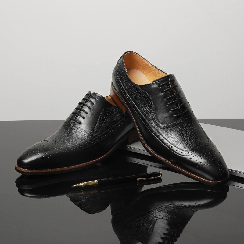 Formele Schoenen Heren Puntige Brogues Met Veters - Zwart