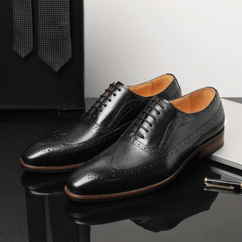 Formele Schoenen Heren Puntige Brogues Met Veters - Zwart