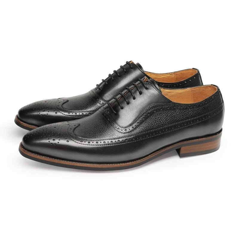 Formele Schoenen Heren Puntige Brogues Met Veters - Zwart