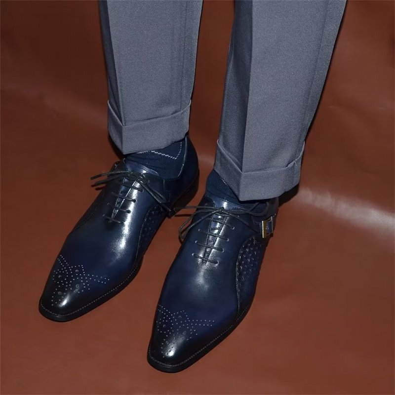 Formele Schoenen Heren Puntige Precisie Lederen Nette - Blauw