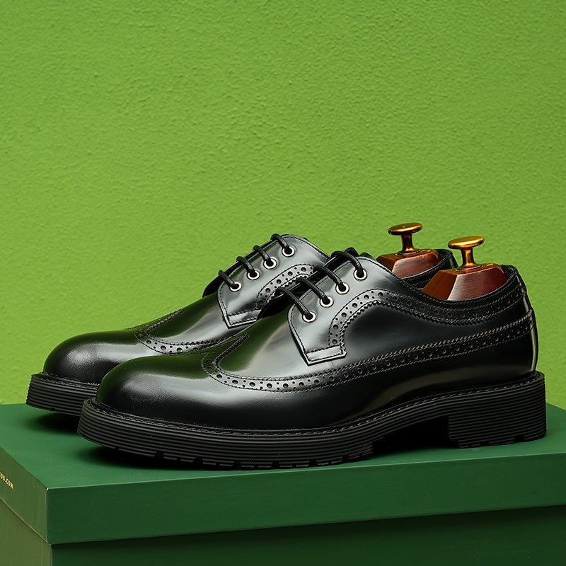 Formele Schoenen Heren Reliëf Elegantie Derbyschoenen Met Ronde Neus - Zwart