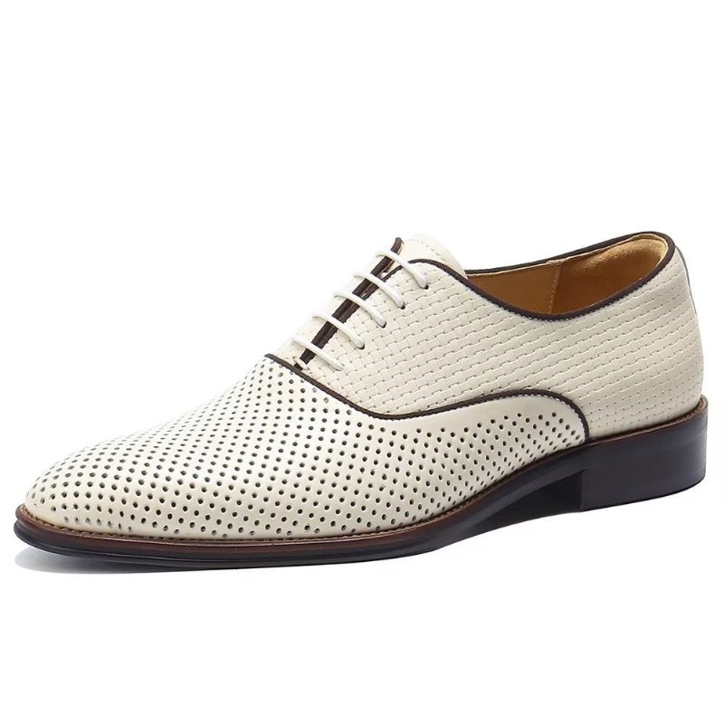 Formele Schoenen Heren Reliëf Elegantie Exotische Oxford-schoenen Met Ronde Neus - Beige