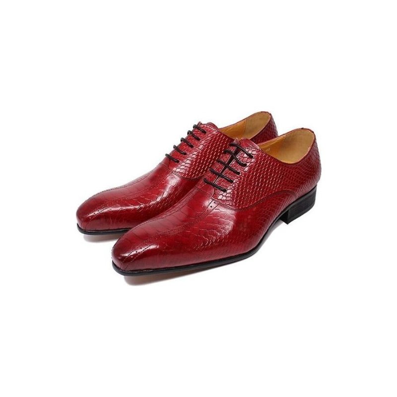 Formele Schoenen Heren Slangenleer Elegantie Handgemaakte Oxford-kledingschoenen Met Puntige Neus - Rood