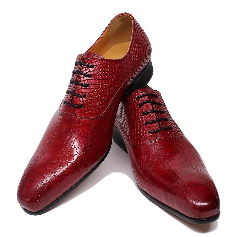 Formele Schoenen Heren Slangenleer Elegantie Handgemaakte Oxford-kledingschoenen Met Puntige Neus - Rood