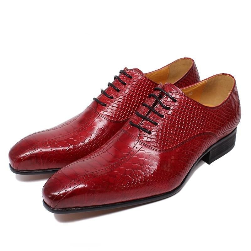 Formele Schoenen Heren Slangenleer Elegantie Handgemaakte Oxford-kledingschoenen Met Puntige Neus - Rood