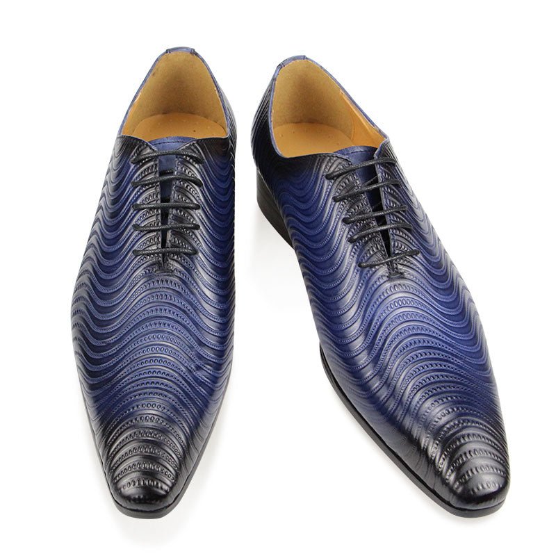 Formele Schoenen Heren Weelderige Oxford-schoenen Met Puntige Neus Exotische Print - Blauw