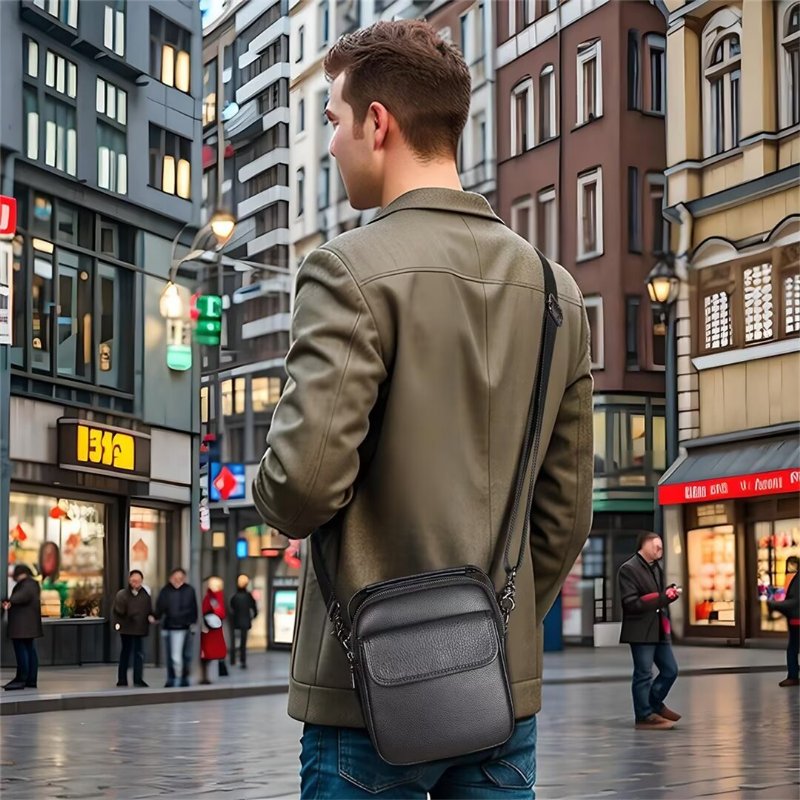 Heren Schoudertassen Luxe Appeal Lederen Tas - Zwart