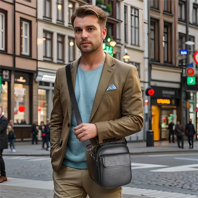 Heren Schoudertassen Luxe Appeal Lederen Tas - Zwart