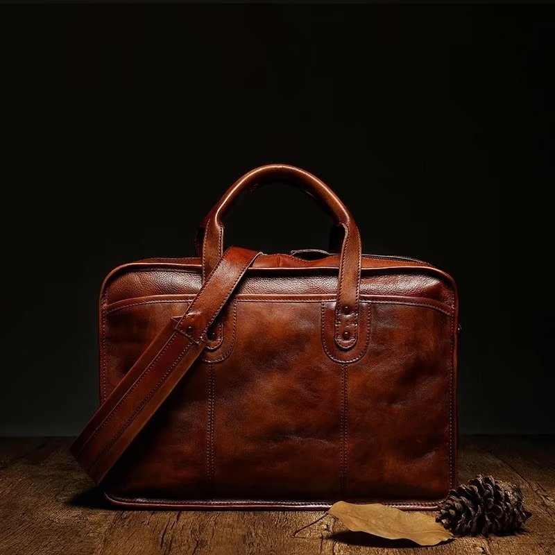 Herenaktentassen Koeienhuid Reistas Elegante Luxe Handtas - Bruin