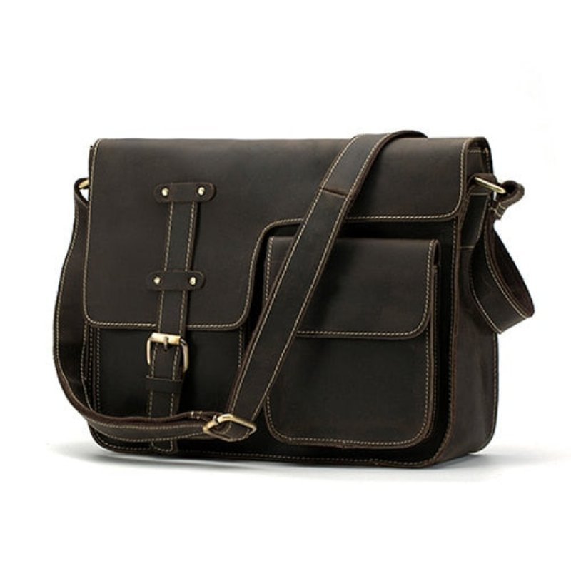 Herenaktentassen Luxe Exotisch Leer Vintage Flap Crossbody-aktentas - Donkere Koffie