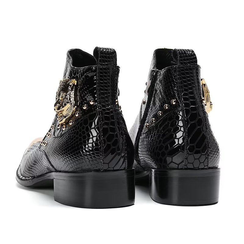 Herenlaarzen Echt Leer Croc Texture Dress Boots - Zwart