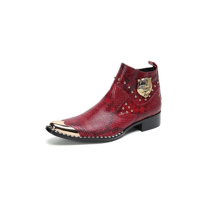 Herenlaarzen Echt Leer Croc Texture Dress Boots - Rood