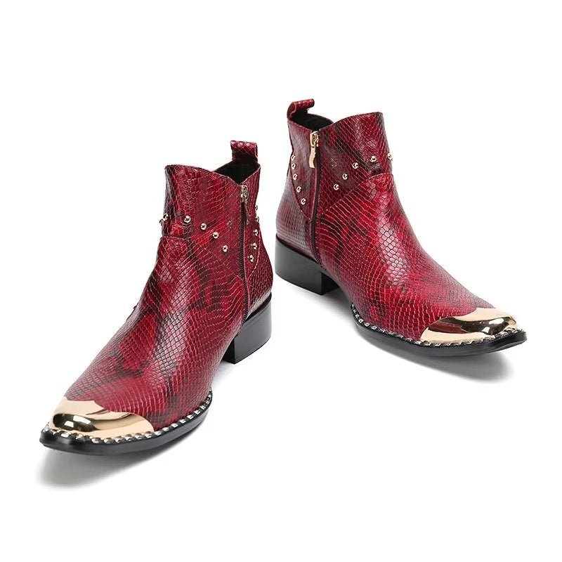 Herenlaarzen Echt Leer Croc Texture Dress Boots - Rood