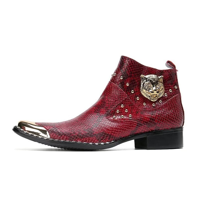 Herenlaarzen Echt Leer Croc Texture Dress Boots - Rood