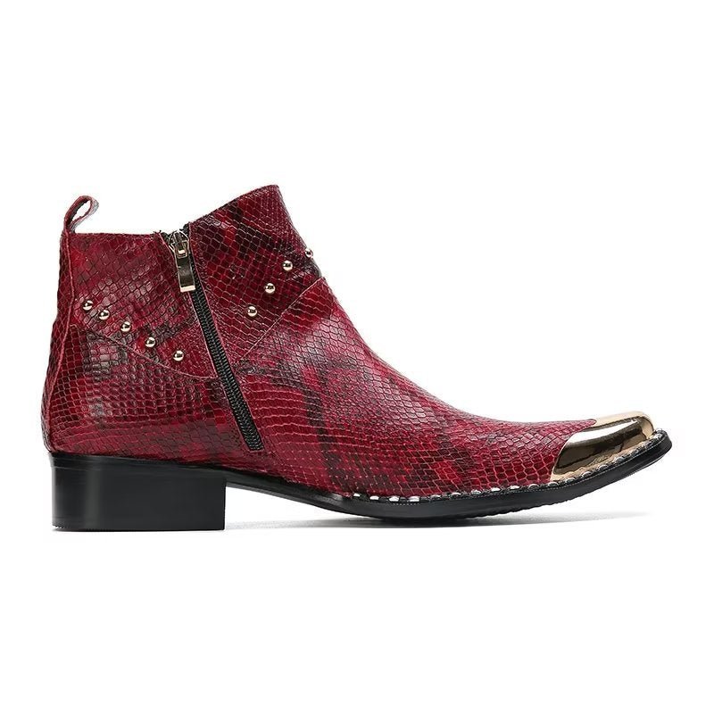 Herenlaarzen Echt Leer Croc Texture Dress Boots - Rood